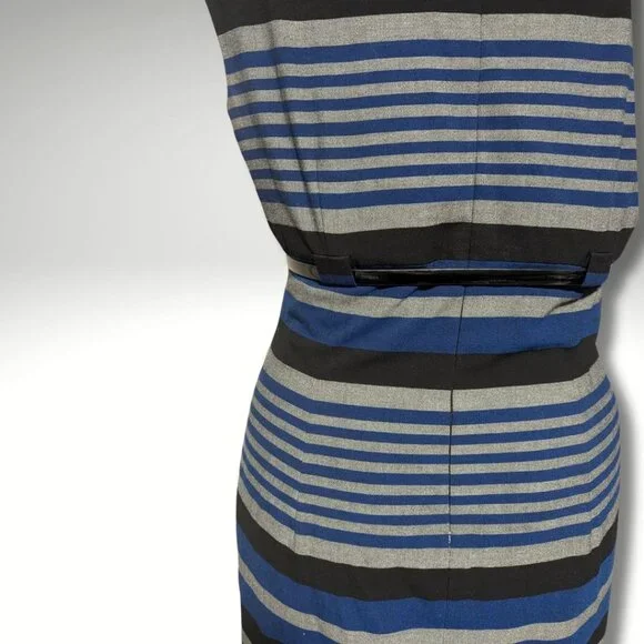 Calvin Klein Cap Sleeve Striped Belted Sheath Dress sz 12 - Picture 5 of 7